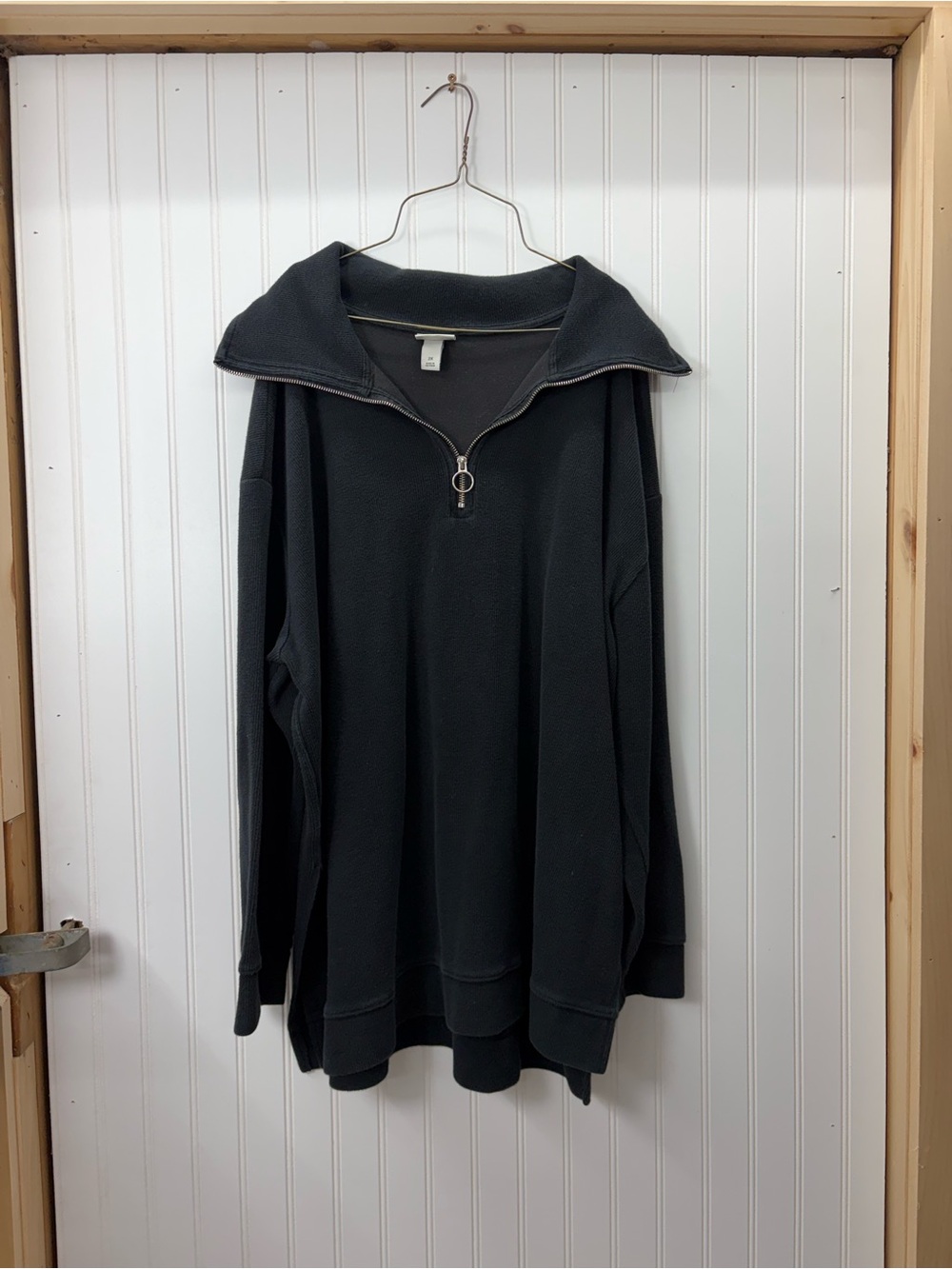 Ava & Viv Black Half-Zip Pullover ribbed slouchy loungewear Sweater